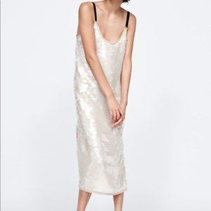 ZARA ~evening collection~ nude/blush sequin dress shimmering Paillettes